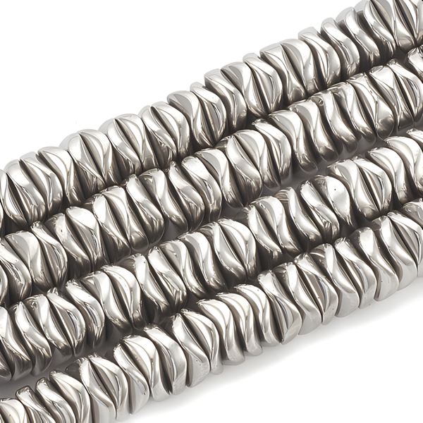 Hematite Beads, Wavy, Flat, Round, Non-Magnetic, Platinum Plated, 6-6.5mm - BEADED CREATIONS
