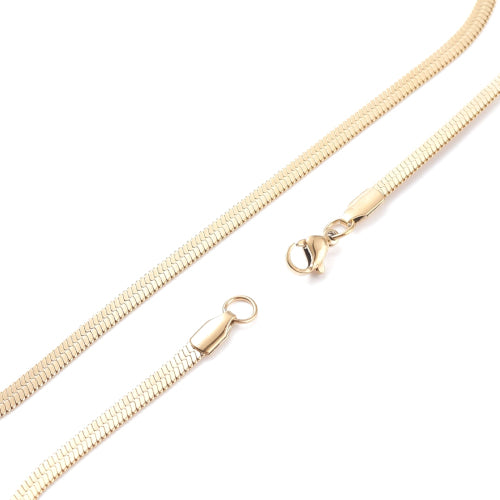 Herringbone Chain Necklace, Stainless Steel, 4mm, Golden, 60cm - BEADED CREATIONS