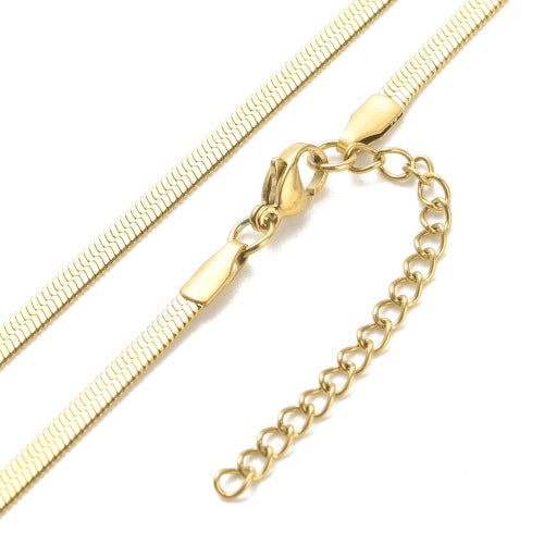 Herringbone Chain Necklace, Stainless Steel, Golden, 40.5cm - BEADED CREATIONS