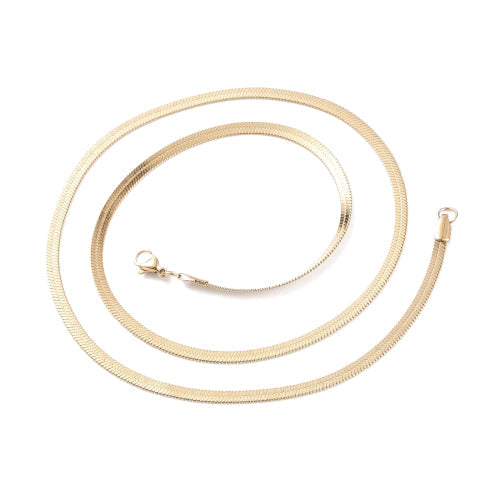 Herringbone Chain Necklace, Stainless Steel, 4mm, (PVD), Gold, 60cm - BEADED CREATIONS