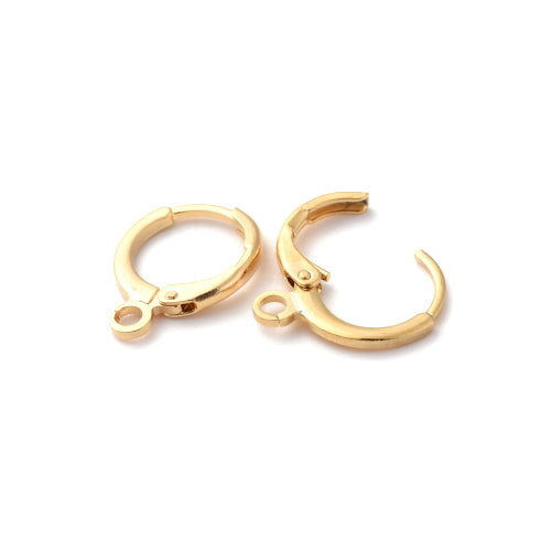 Hoop Earring Findings, Brass, Huggie Hoop, Hinged, With Open Loop, 18K Gold Plated, 15mm - BEADED CREATIONS