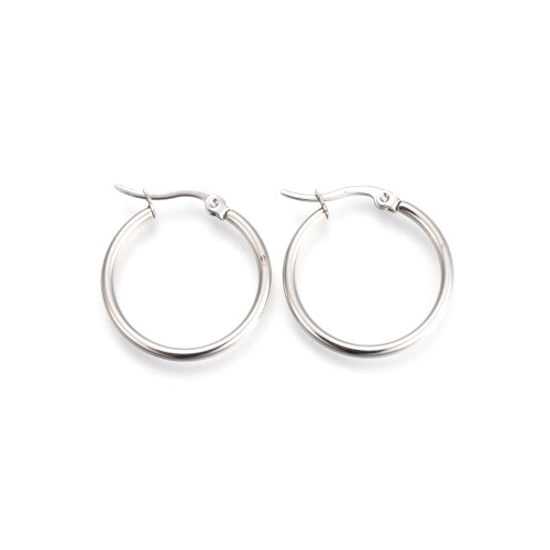 Huggie Hoop Earring, Stainless Steel, With Latch-Back Closure, Silver, 25.5mm - BEADED CREATIONS