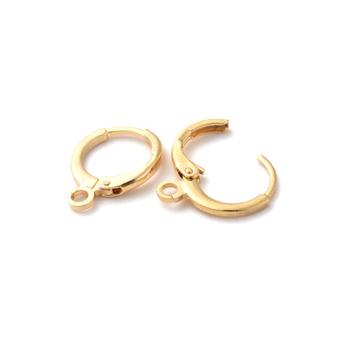 Huggie Hoop Earrings, Brass, Hinged, With Loop, 18K Gold Plated, 15mm - BEADED CREATIONS