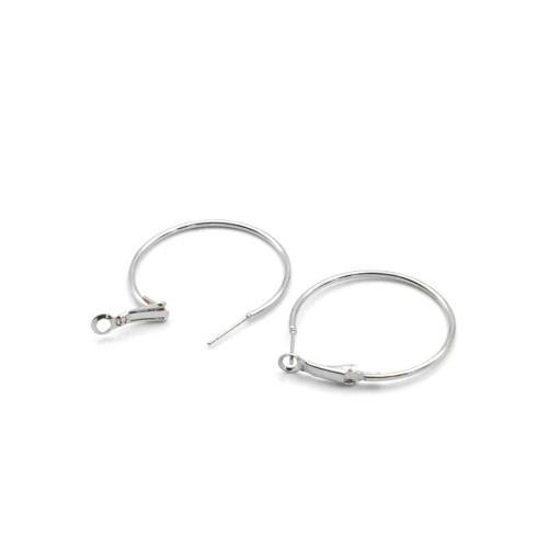 Huggie Hoop Earrings, Iron, Round, With Latch-Back Closure, Silver, 40mm - BEADED CREATIONS