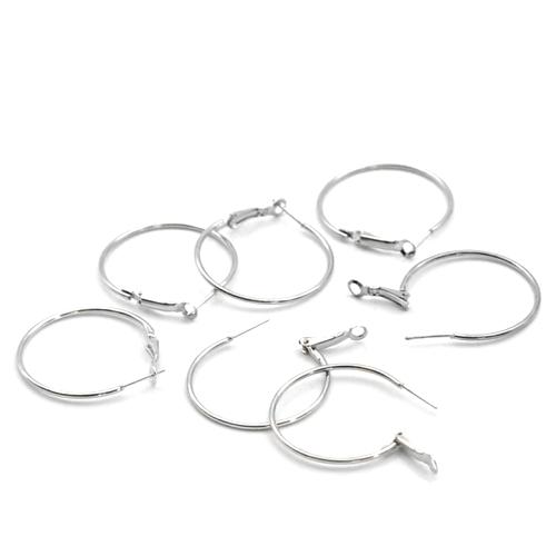 Huggie Hoop Earrings, Iron, Round, With Latch-Back Closure, Silver, 40mm - BEADED CREATIONS