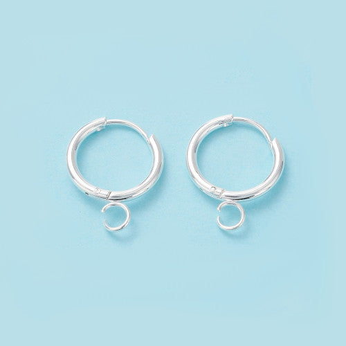 Huggie Hoop Earrings, Stainless Steel, Hinged, With Open Loop, Silver Plated, 17mm - BEADED CREATIONS