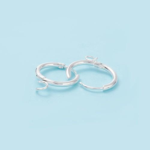 Huggie Hoop Earrings, Stainless Steel, Hinged, With Open Loop, Silver Plated, 17mm - BEADED CREATIONS