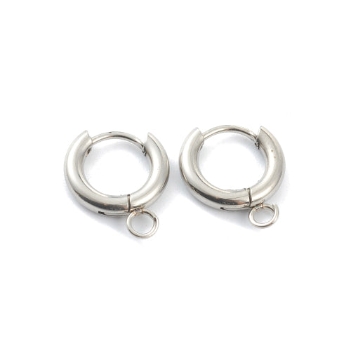 Huggie Hoop Earrings, Stainless Steel, Hinged, With Open Loop, Silver, 16mm - BEADED CREATIONS