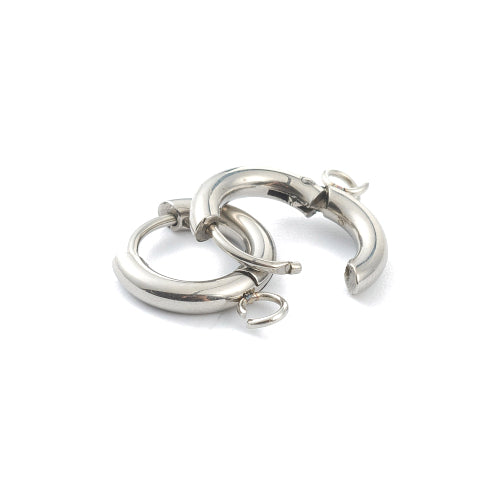 Huggie Hoop Earrings, Stainless Steel, Hinged, With Open Loop, Silver, 16mm - BEADED CREATIONS