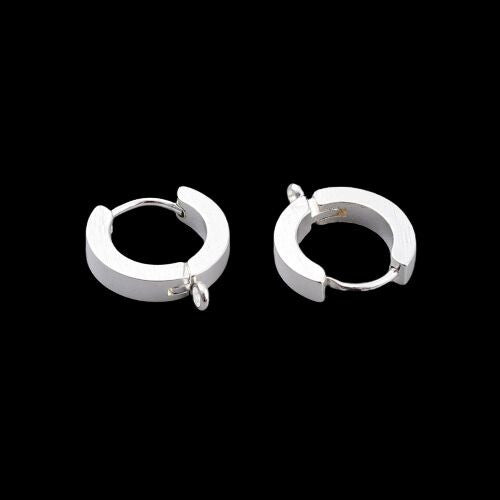 Huggie Hoop Earrings, Stainless Steel, With Loop, Silver Plated, 15.5mm - BEADED CREATIONS