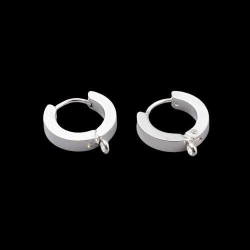 Huggie Hoop Earrings, Stainless Steel, With Loop, Silver Plated, 15.5mm - BEADED CREATIONS