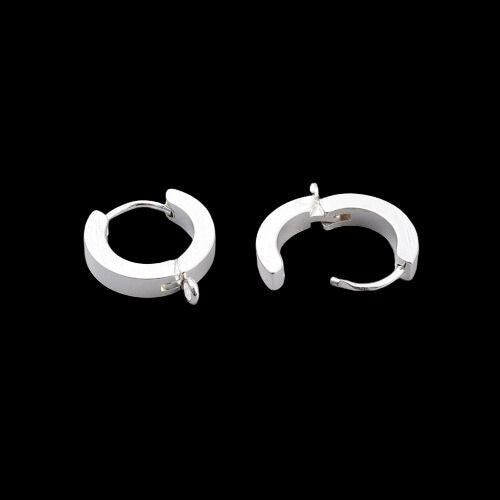 Huggie Hoop Earrings, Stainless Steel, With Loop, Silver Plated, 15.5mm - BEADED CREATIONS