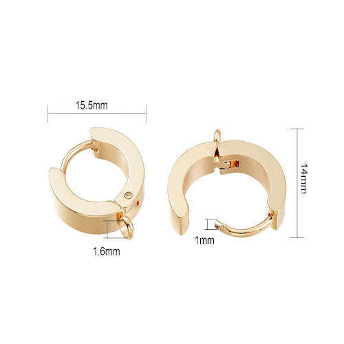 Huggie Hoop Earrings, Stainless Steel, (IP), 24K Gold Plated, 15.5mm - BEADED CREATIONS