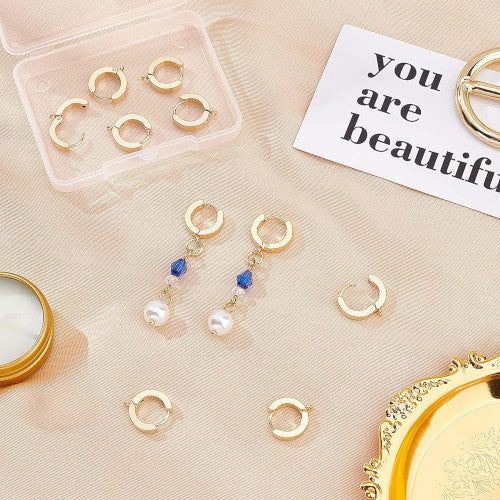 Huggie Hoop Earrings, Stainless Steel, (IP), 24K Gold Plated, 15.5mm - BEADED CREATIONS