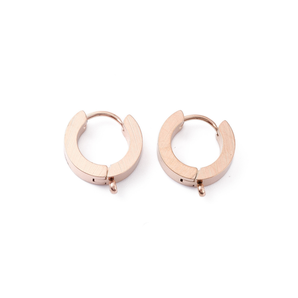 Huggie Hoop Earrings, Stainless Steel, (IP), Rose Gold, 15mm - BEADED CREATIONS