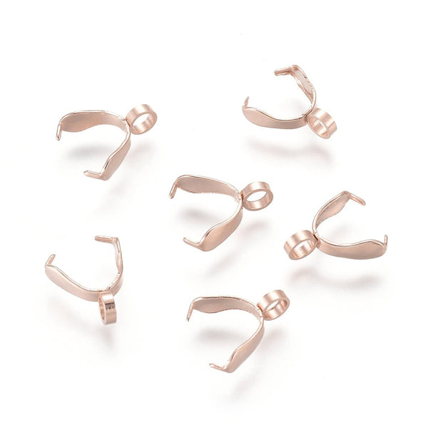 Ice-Pick Pinch Bails, 304 Stainless Steel, Rose Gold, 11x3mm - BEADED CREATIONS