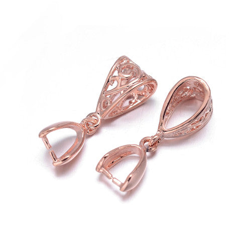 Ice-Pick Pinch Bails, Decorative, Rose Gold, Brass, 13x8mm - BEADED CREATIONS