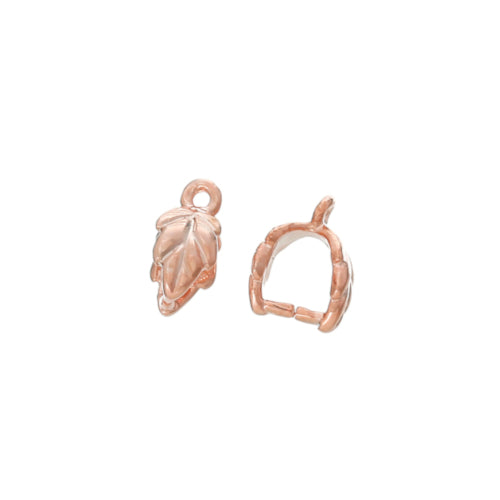 Ice-Pick Pinch Bails, Double-Sided, Leaf, Rose Gold, Alloy, 9x7mm - BEADED CREATIONS