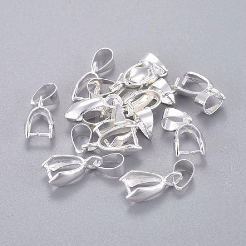 Ice-Pick Pinch Bails, Teardrop, Silver Plated, Brass, 20x14mm - BEADED CREATIONS