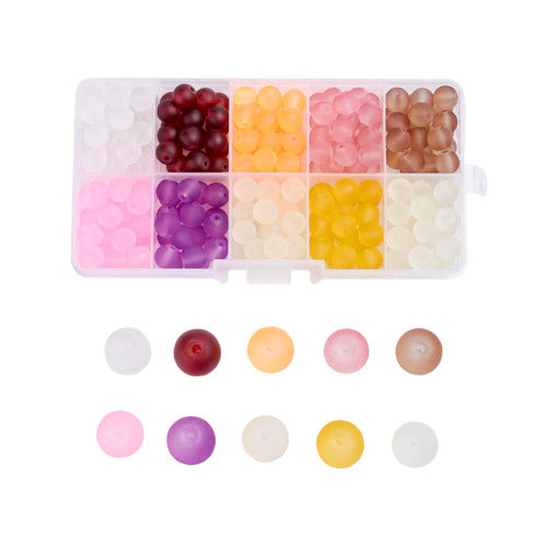 Jewelry Making Beads Kit, Round, Transparent, Frosted Glass Beads, 10 Colors, 8mm - BEADED CREATIONS