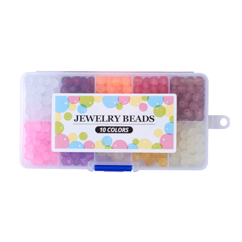 Jewelry Making Beads Kit, Round, Transparent, Frosted Glass Beads, 10 Colors, 8mm - BEADED CREATIONS