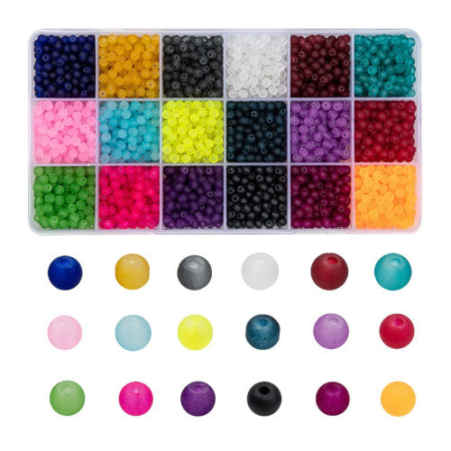 Jewelry Making Beads Kit, Round, Transparent, Frosted Glass Beads, 18 Colors, 8mm - BEADED CREATIONS