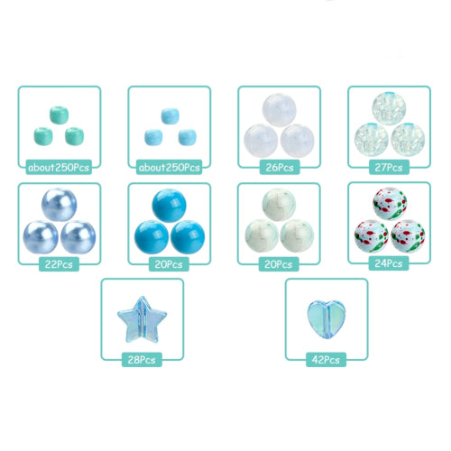 Jewelry Making Kit, Blue, Round, Hearts, Stars, Acrylic And Glass Beads - BEADED CREATIONS