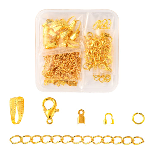 Jewelry Making Kit, Clasps, Jump Rings, Crimp Ends, End Chains, Bails, Wire Guardians, Golden - BEADED CREATIONS