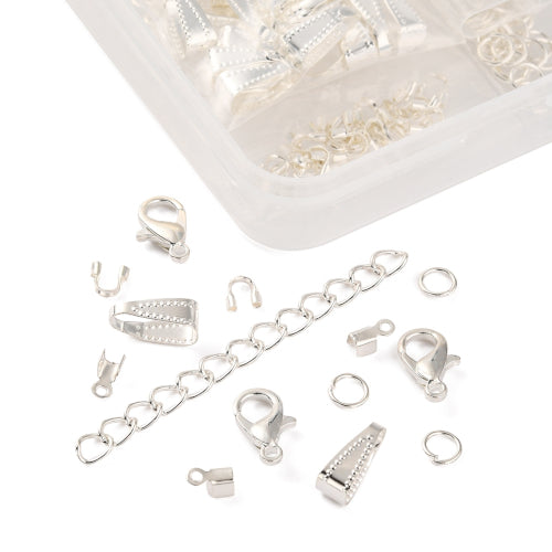 Jewelry Making Kit, Clasps, Jump Rings, Crimp Ends, End Chains, Bails, Wire Guardians, Silver Plated - BEADED CREATIONS
