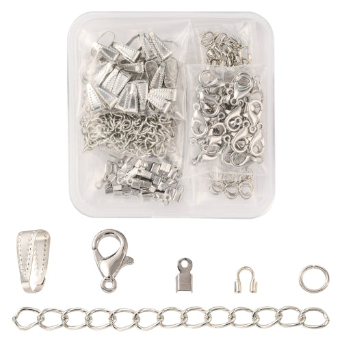 Jewelry Making Kit, Clasps, Jump Rings, Crimp Ends, End Chains, Bails, Wire Guardians, Silver Tone - BEADED CREATIONS