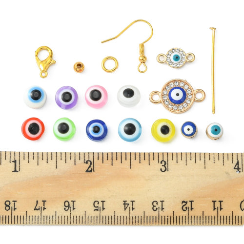 Jewelry Making Kit, Evil Eye Theme, Resin, Enamel, And Spacer Beads, Links, Earring Hooks, Lobster Clasps, Mixed Colors - BEADED CREATIONS