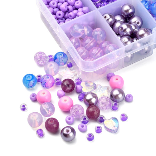 Jewelry Making Kit, Purple, Hearts, Stars, Round, Acrylic And Glass Beads - BEADED CREATIONS