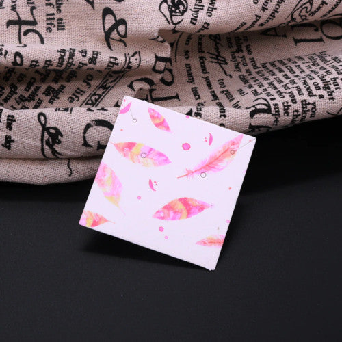 Jewelry Display Cards, Square, Feathers, Pink, 59x59mm - BEADED CREATIONS