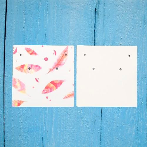 Jewelry Display Cards, Square, Feathers, Pink, 59x59mm - BEADED CREATIONS