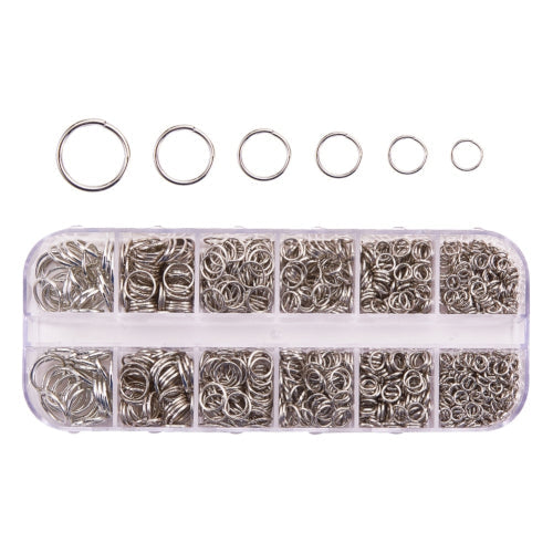 Jump Rings, Iron, Round, Open, Variety Pack, Silver, 4-10x0.7mm - BEADED CREATIONS