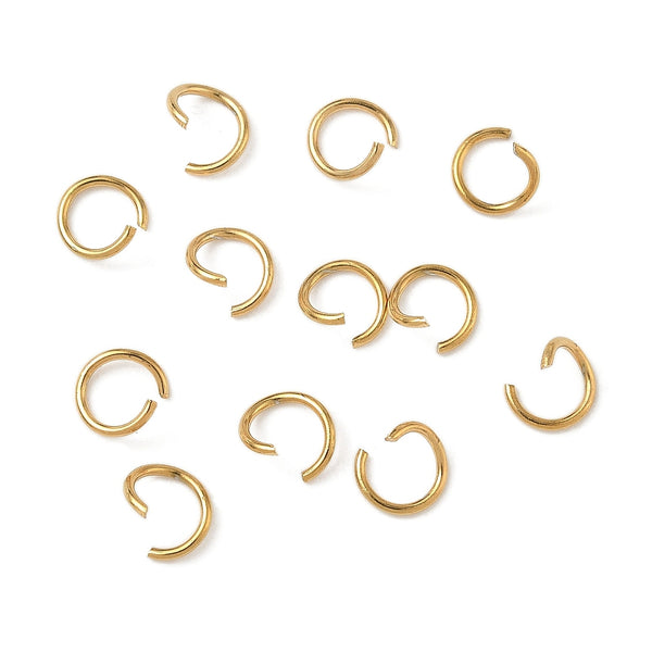 Jump Rings, Stainless Steel, Round, Open, 18K Gold Plated, 6x0.8mm - BEADED CREATIONS