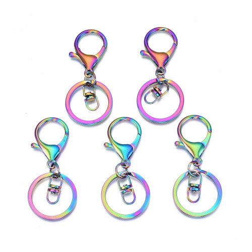 Key Chain Rings, Lobster Claw, Rainbow Plated, 69mm - BEADED CREATIONS