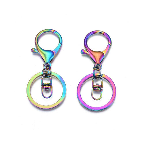 Key Chain Rings, Lobster Claw, Rainbow Plated, 69mm - BEADED CREATIONS