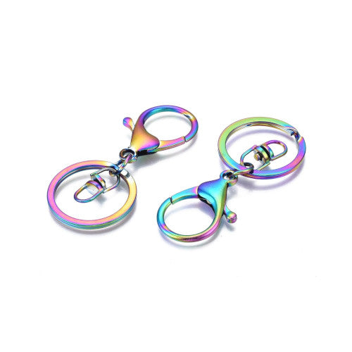 Key Chain Rings, Lobster Claw, Rainbow Plated, 69mm - BEADED CREATIONS