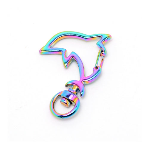 Key Rings, Keychain Findings, Dolphin, Electroplated, Rainbow, Alloy, 39mm - BEADED CREATIONS