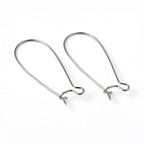 Kidney Ear Wires, Brass, Silver, 33x14mm - BEADED CREATIONS