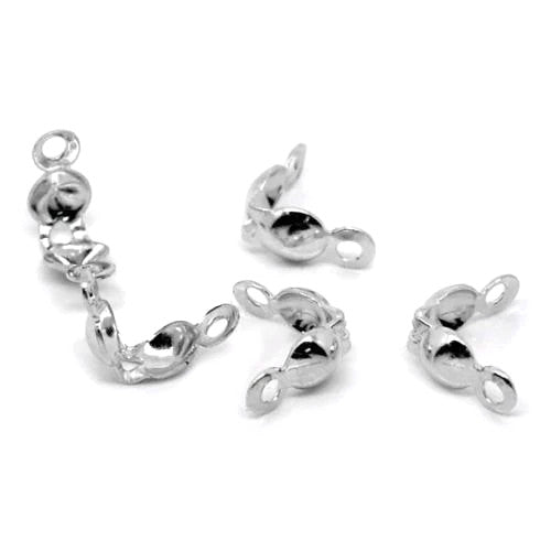 Knot Covers, Clamshell, With Double Loop, Silver, Alloy, 8mm - BEADED CREATIONS