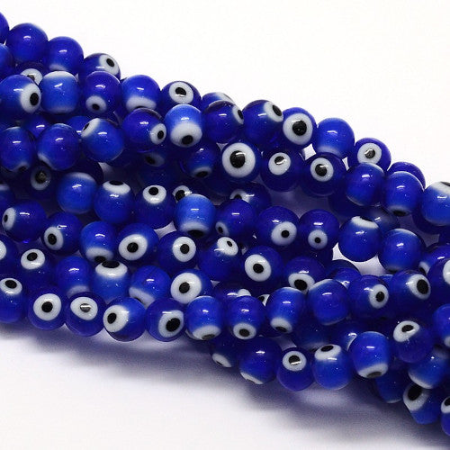 Lampwork Glass Beads, Handmade, Evil Eye, Round, Blue, 6mm - BEADED CREATIONS