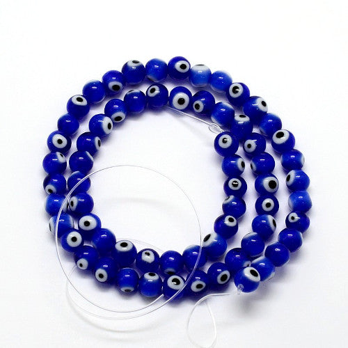 Lampwork Glass Beads, Handmade, Evil Eye, Round, Blue, 6mm - BEADED CREATIONS