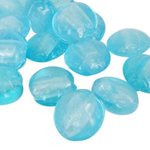 Lampwork Glass Beads, Round, Puffed, Silver Foil, Sky Blue, 12mm - BEADED CREATIONS