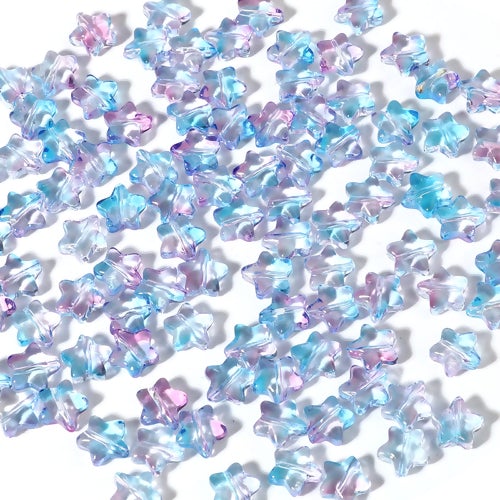 Lampwork Glass Beads, Star, Purple, Blue, Glitter, 8mm - BEADED CREATIONS