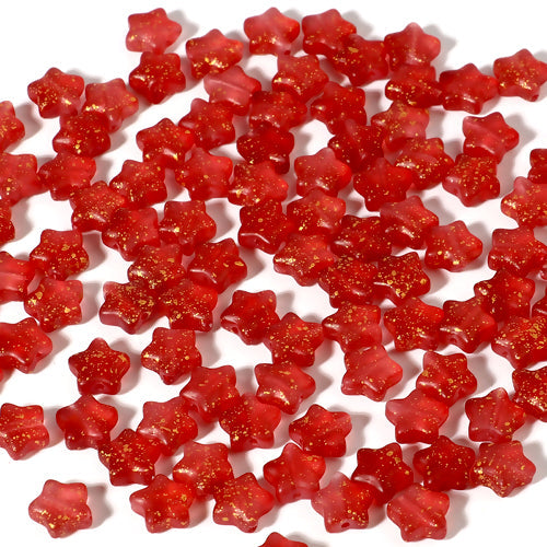 Lampwork Glass Beads, Star, Red, Glitter, 8mm - BEADED CREATIONS