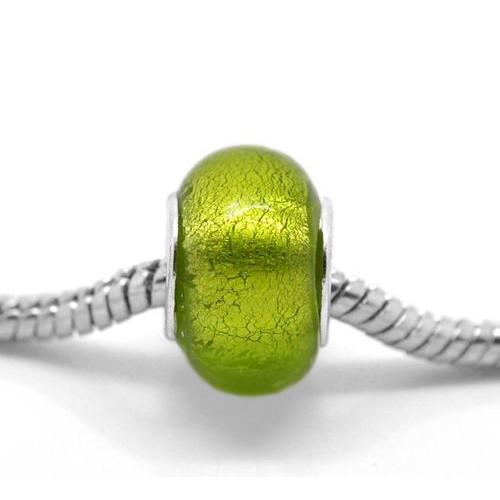 Large Hole Glass Beads, Apple Green, Foil, Rondelle, 14x10mm - BEADED CREATIONS