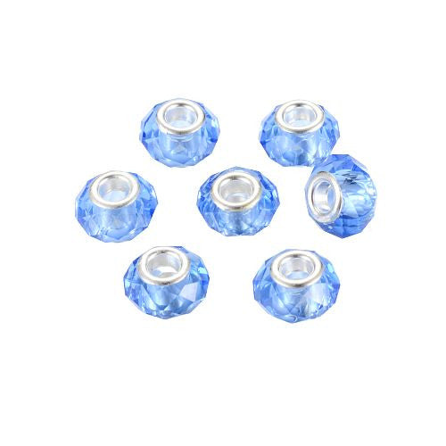 Large Hole Glass Beads, Faceted, Blue, 14x8mm - BEADED CREATIONS