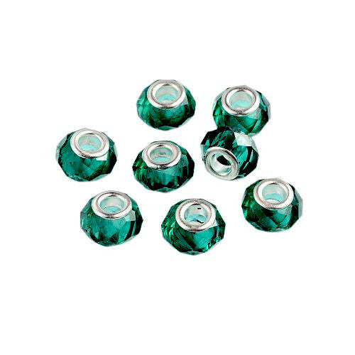 Large Hole Glass Beads, Faceted, Dark Cyan, 14x8mm - BEADED CREATIONS